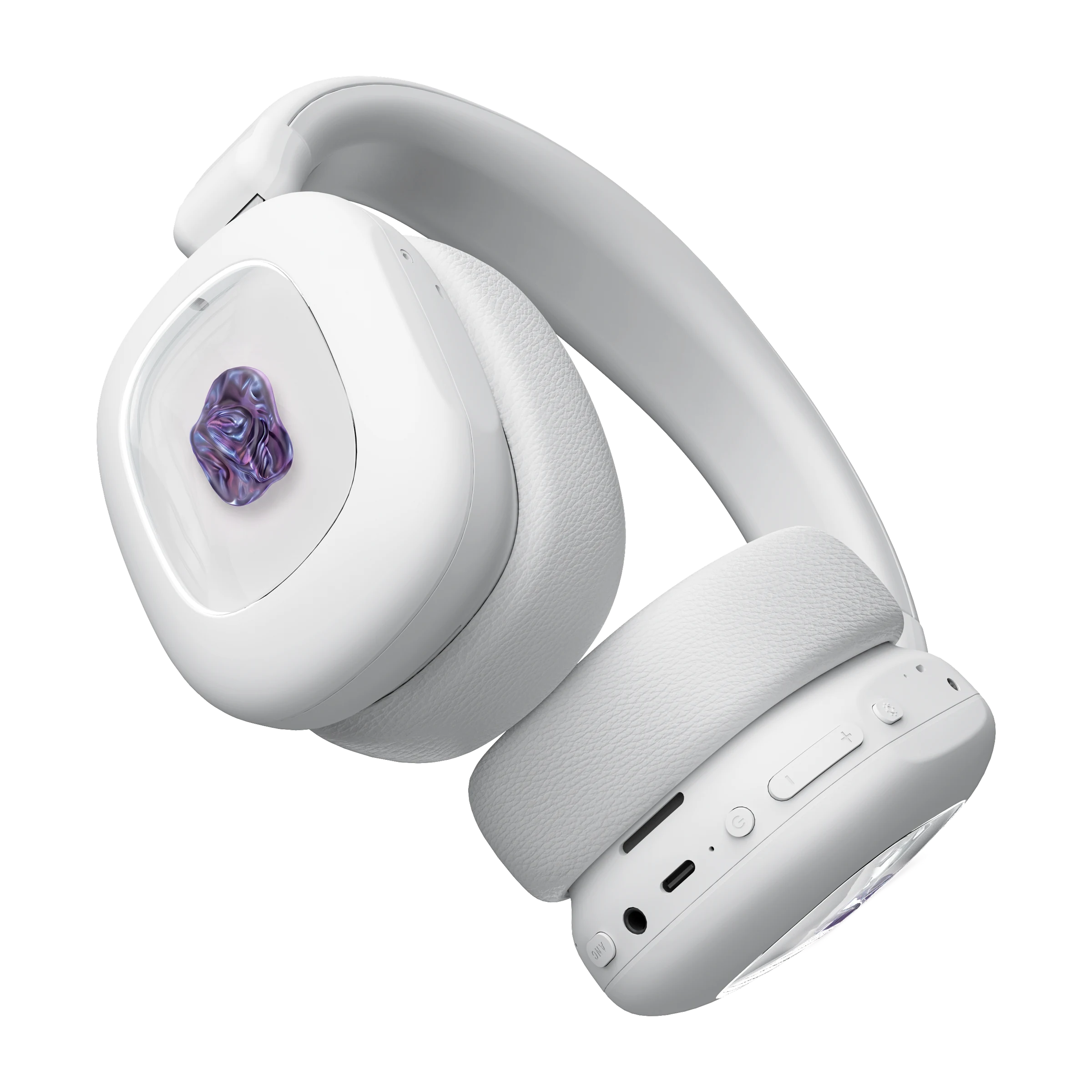 Volta Audio ferrofluid headphones in white, tilted view